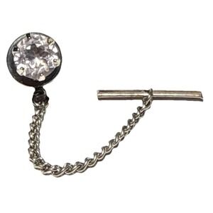 Vintage Rhinestone Tie Tack with Chain Tie Pin Men's Formal Wear J-10H